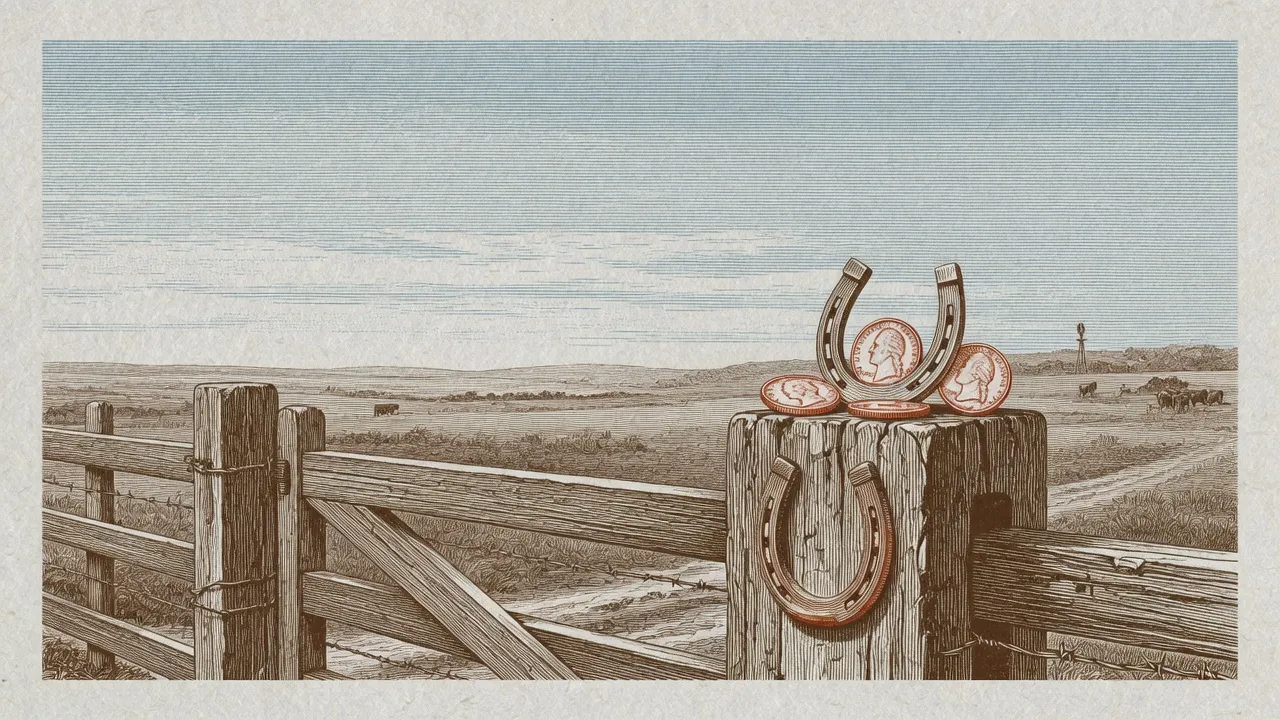 Ranch gate with a horseshoe and coins
